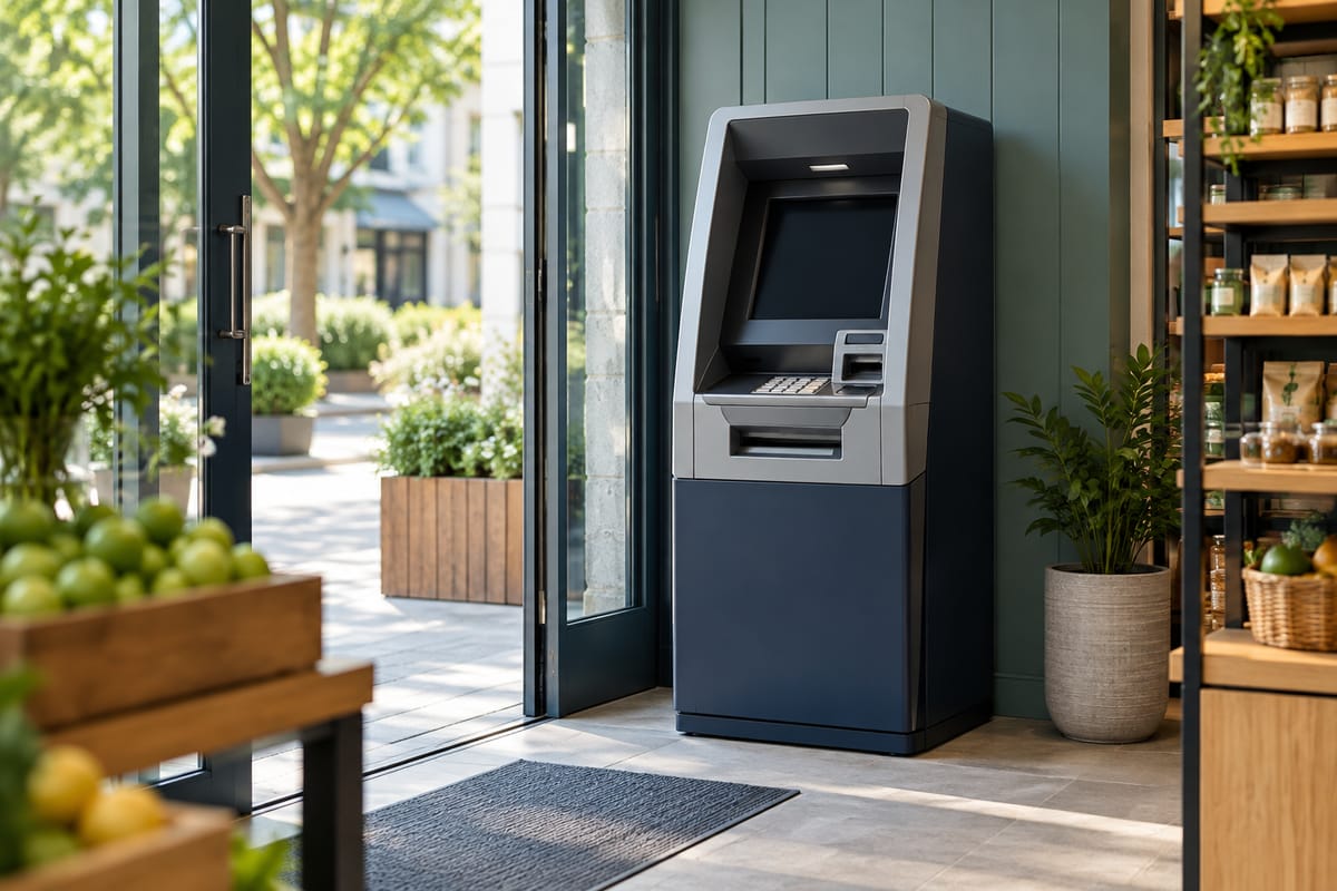 Unbranded ATM in a bright neighborhood shop